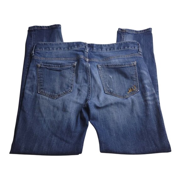 Express Womens Modern Boyfriend Jeans 2 Medium Wash Low Rise Distressed Stretch - Picture 2 of 8